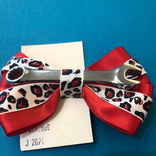 Red hair bow with wrench detail