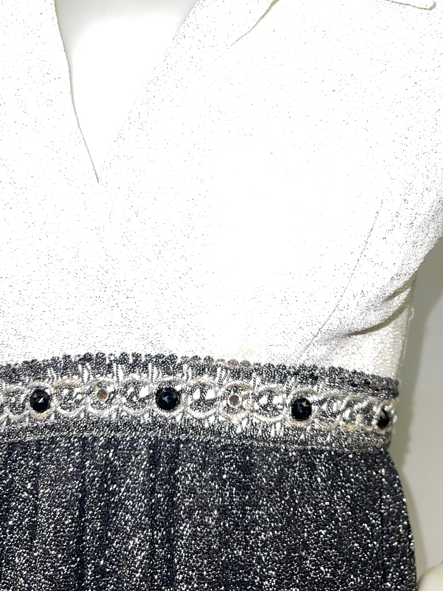 70s White and Black Sparkly Dress
