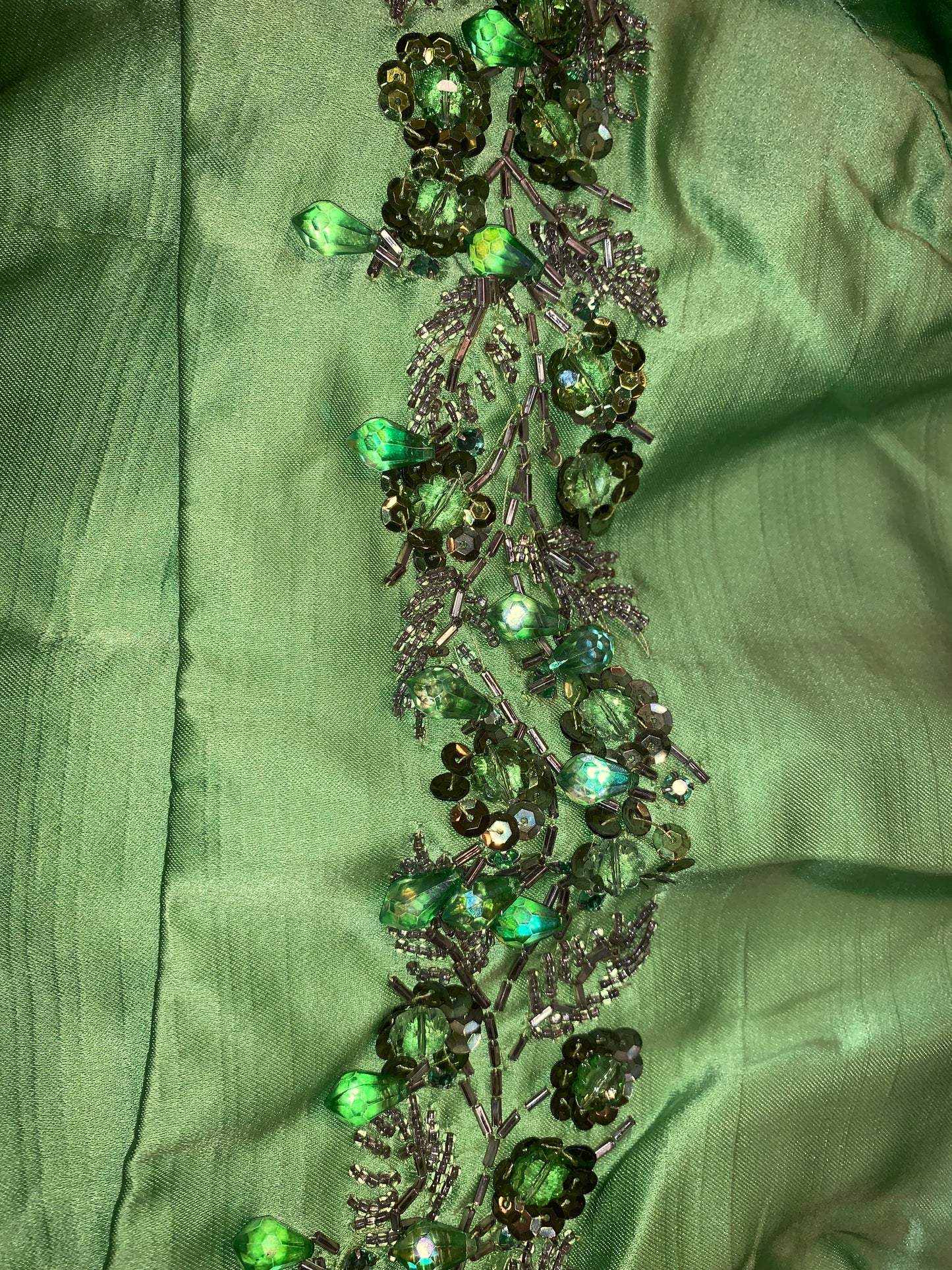 Green silk full length dress set