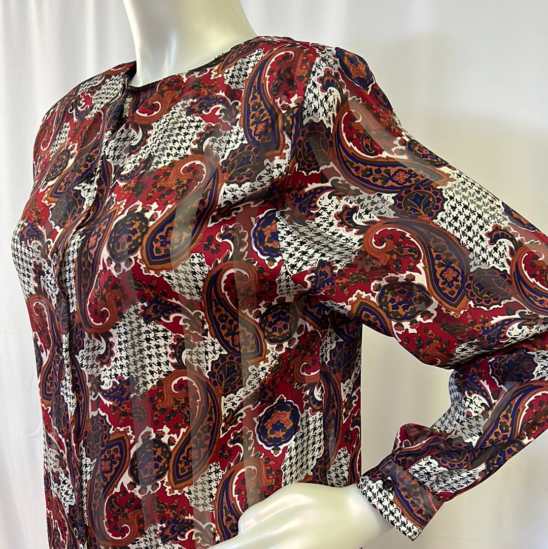 80s Paisley and Houndstooth Blouse