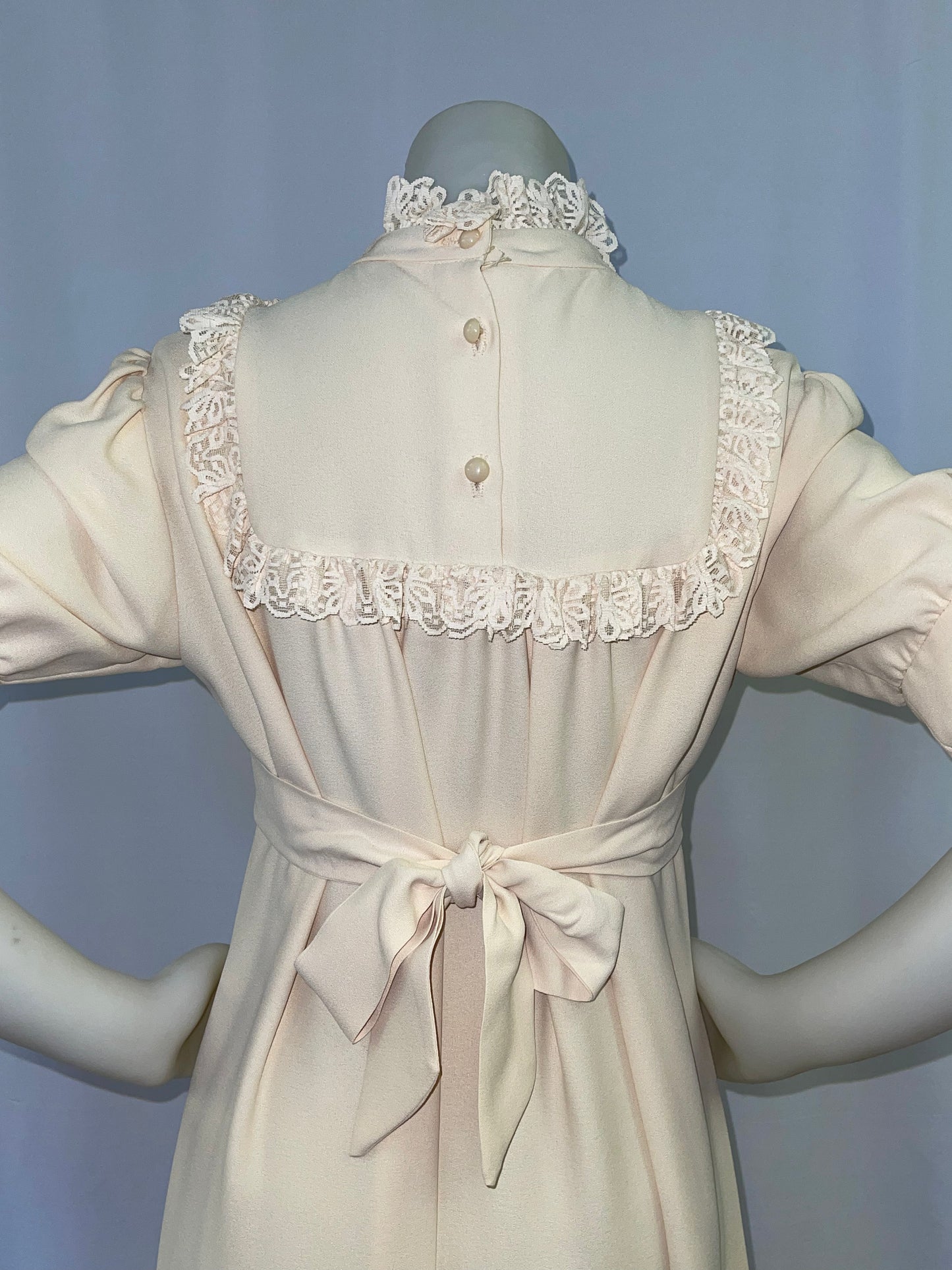 70s Beige Polyester Full Length Dress