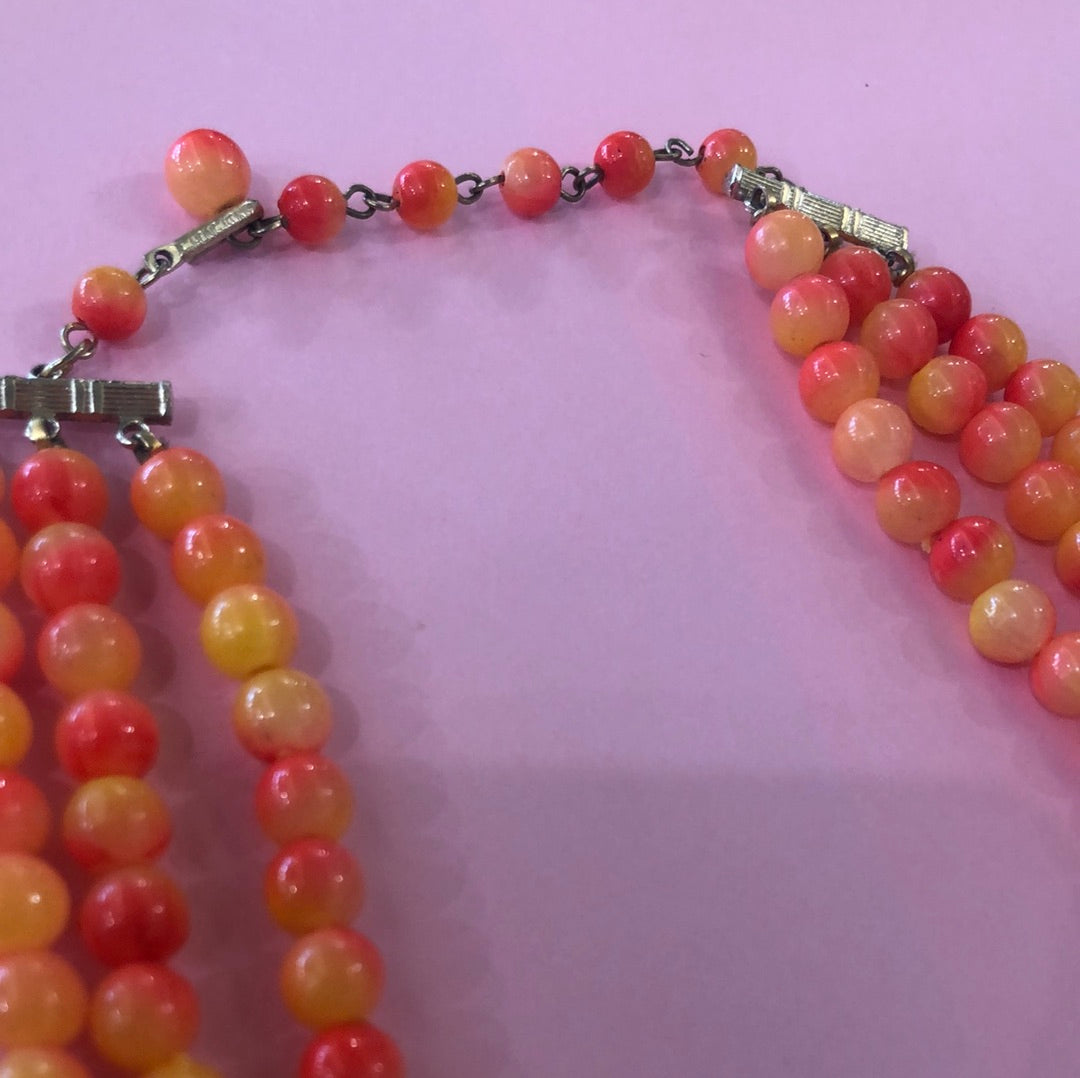 Orange 3 row necklace