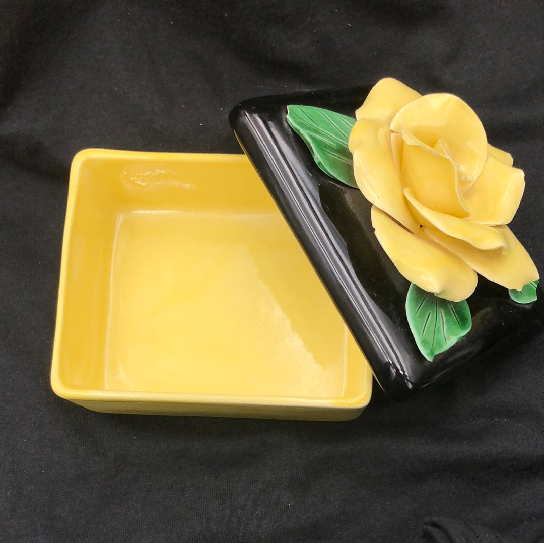 Ceramic Trinket Box with Yellow Rose