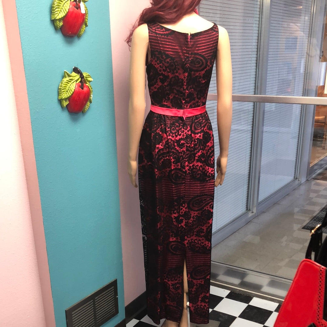 Black and Fuchsia Full Length Dress