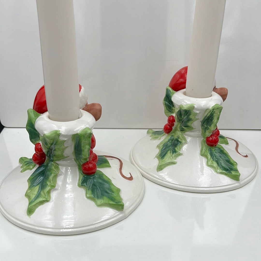 Josef Originals sleeping Santa mouse candle holders