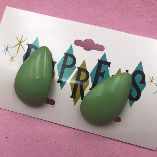 Pastel Green Teardrop clip back earring
