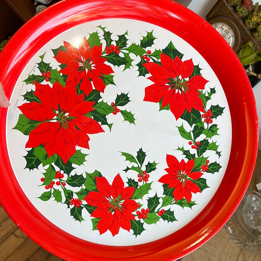 Round Hallmark Poinsettia Tray