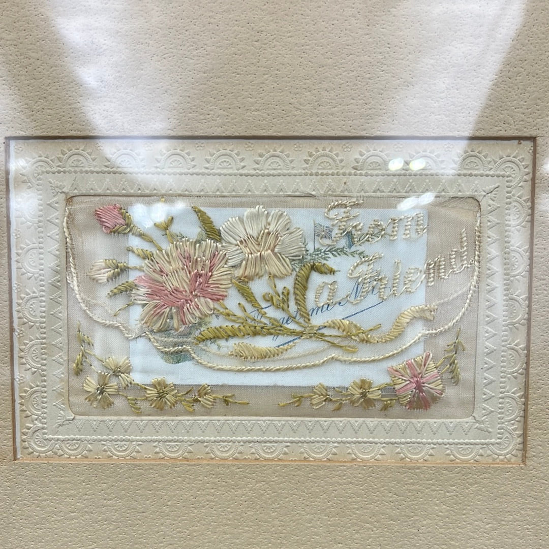 Framed WW1 silk embroidered post card