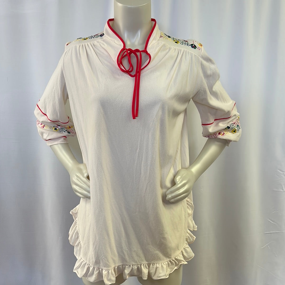 70s Embroidered Mid Sleeve Blouse