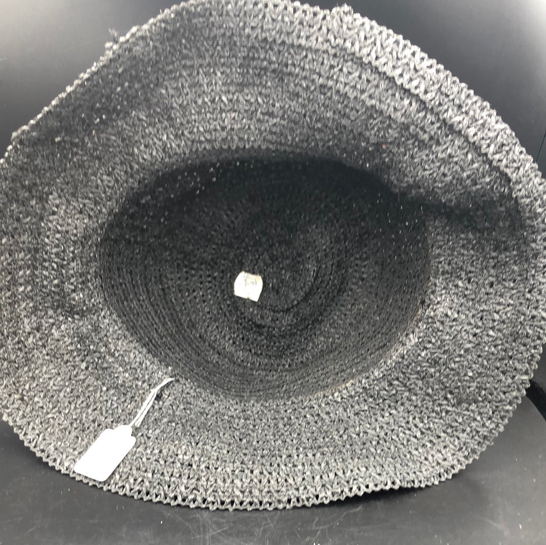 Black Woven Hat with Feather Detail