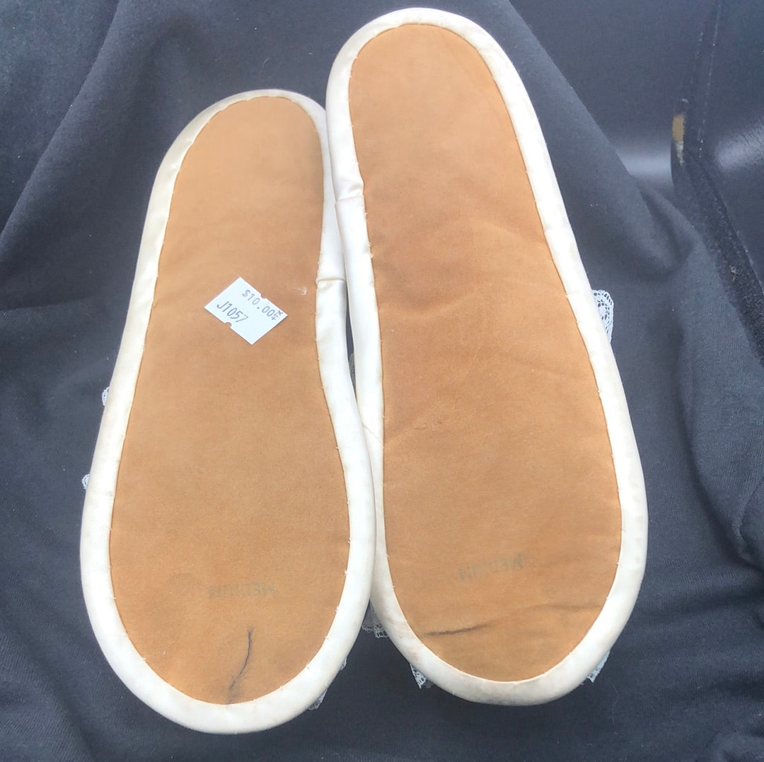 Ivory satin floral house slippers