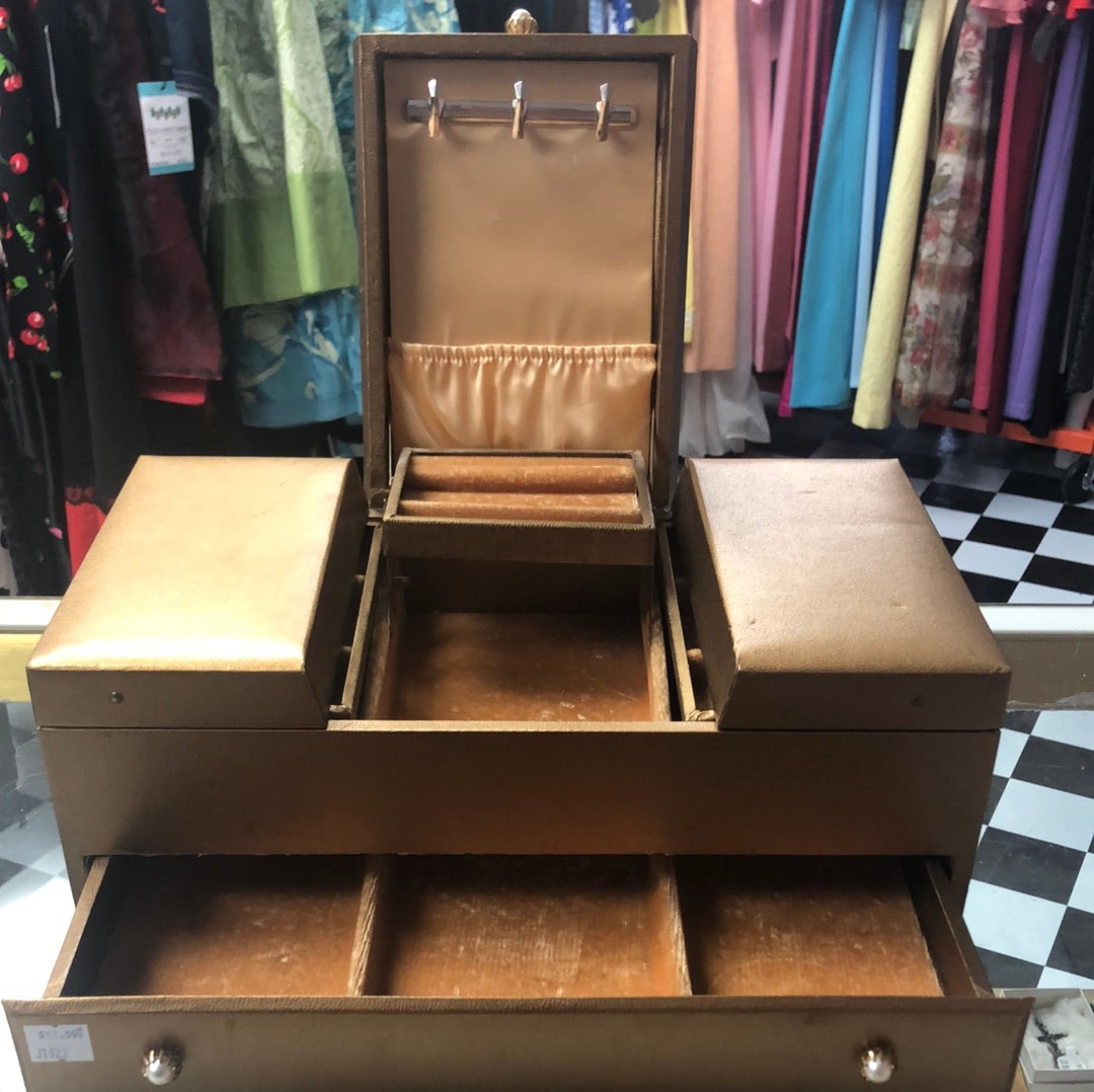 Gold Jewelry Box with pull out drawer and flip open top