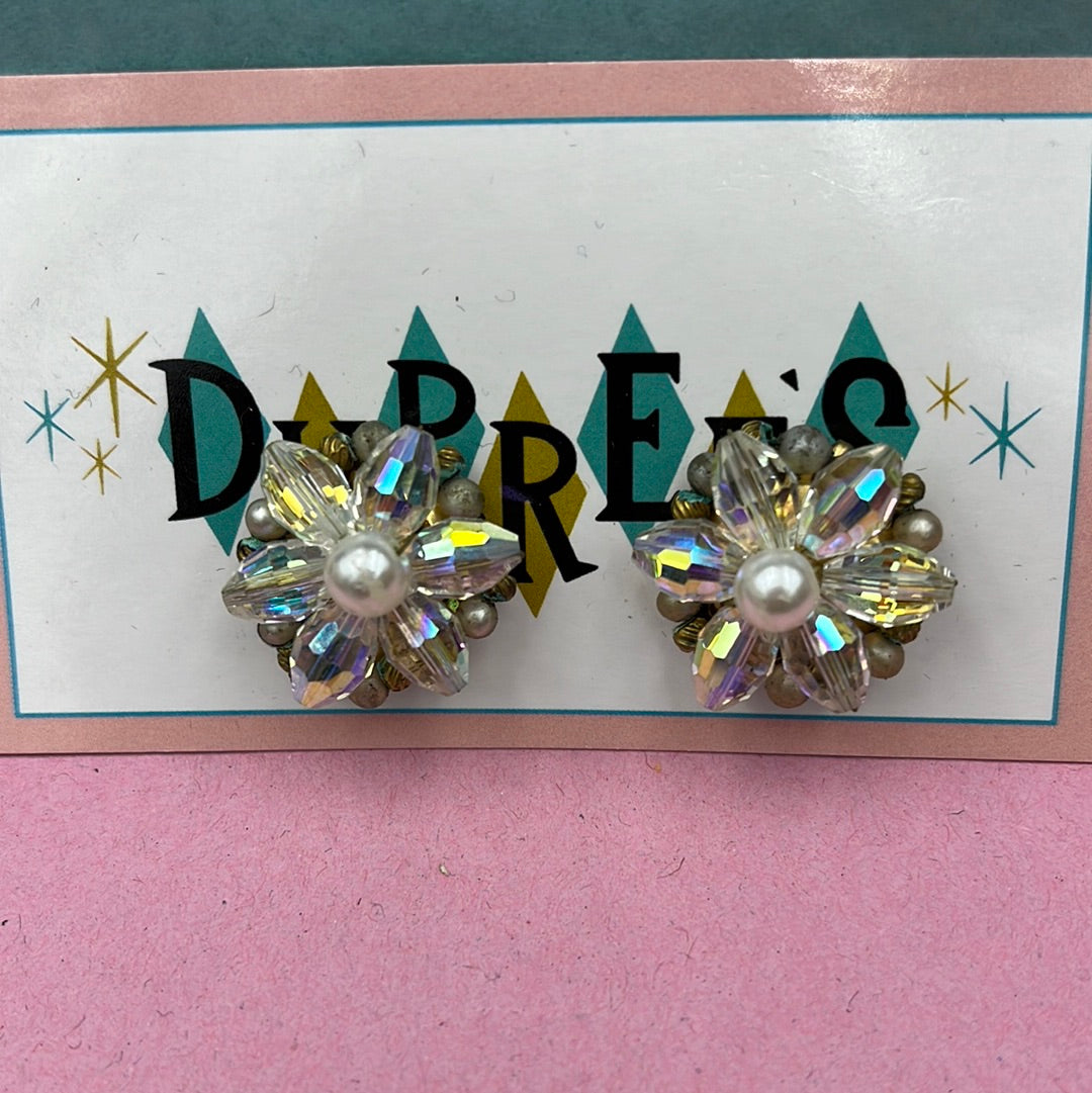 Aurora Borealis crystal flower clip on