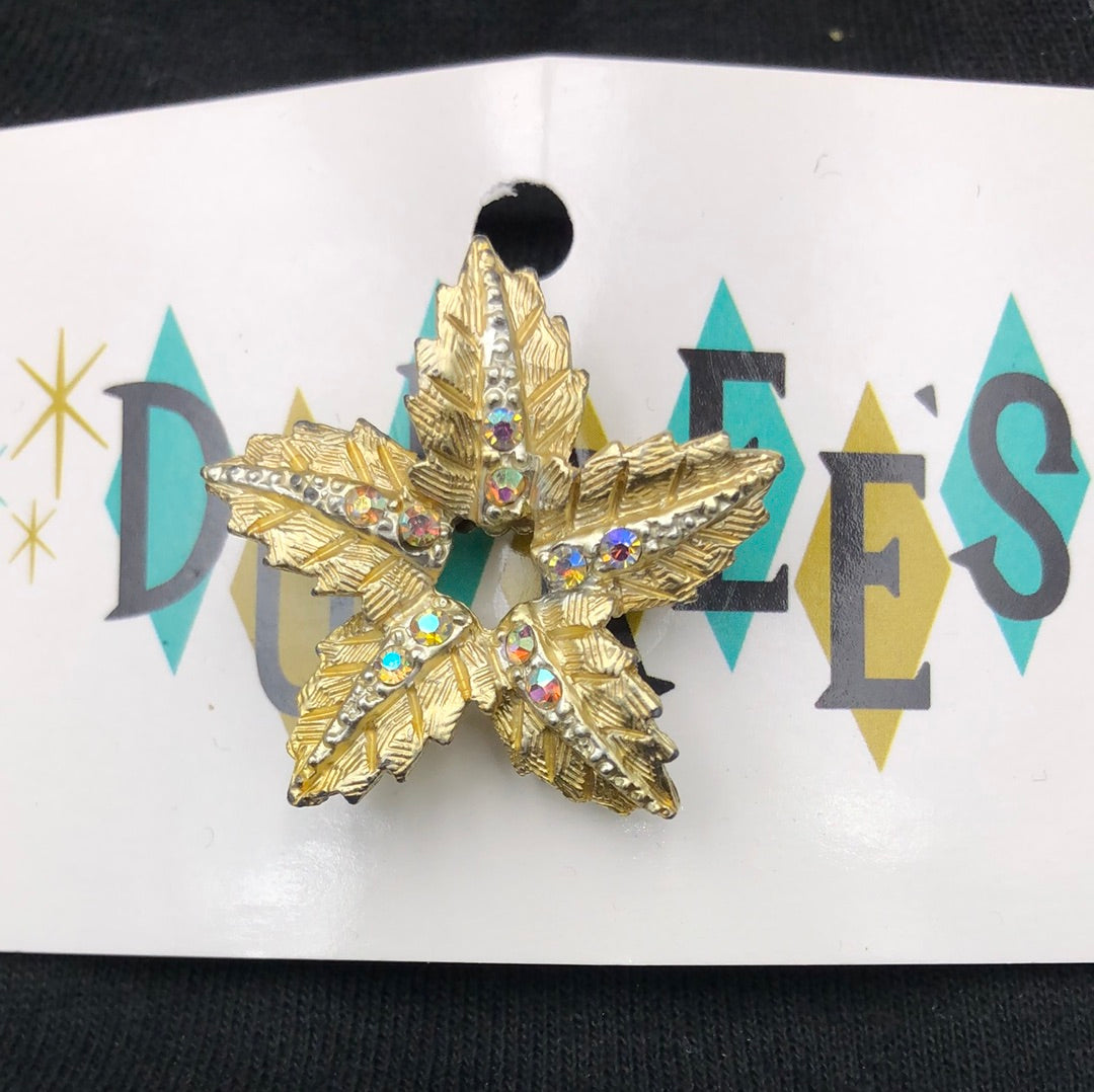 Gold & rhinestone brooch