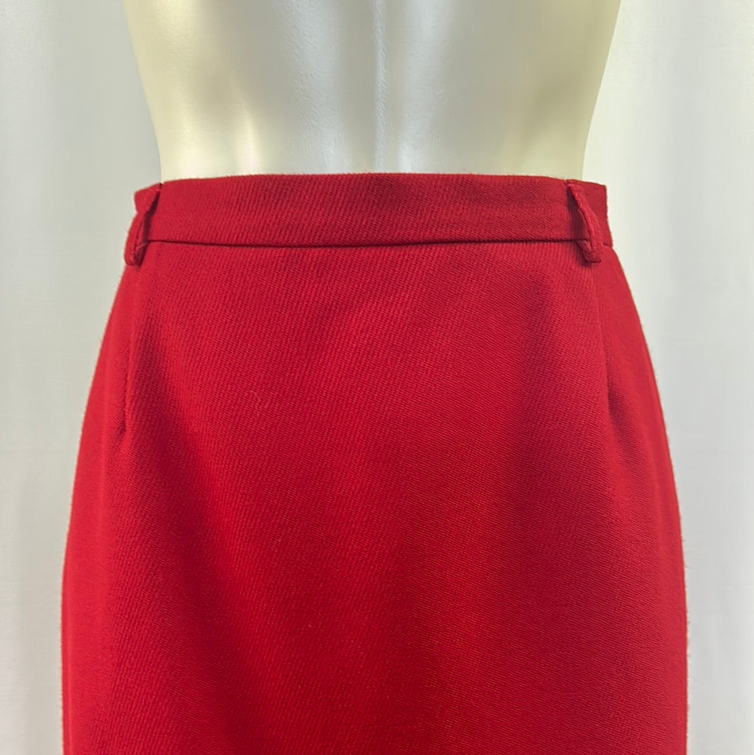 Red Straight Skirt with Pockets