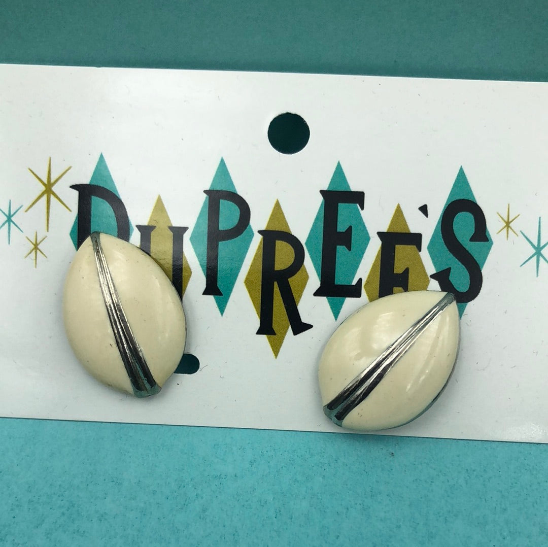 Ivory Enamel with Silver detail clip on earring