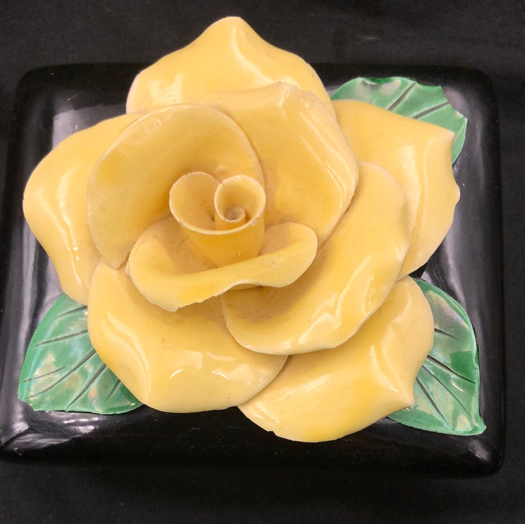 Ceramic Trinket Box with Yellow Rose