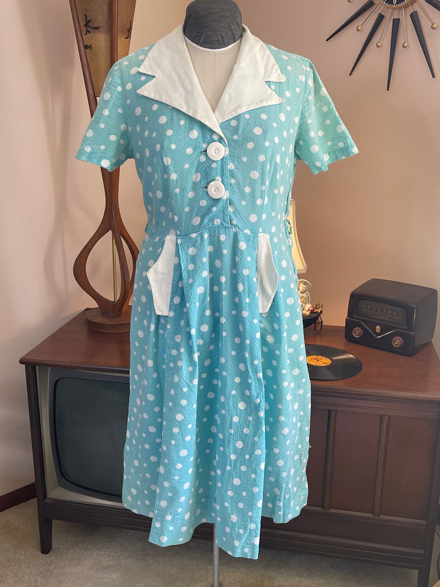 Teal Polka Dot Day Dress