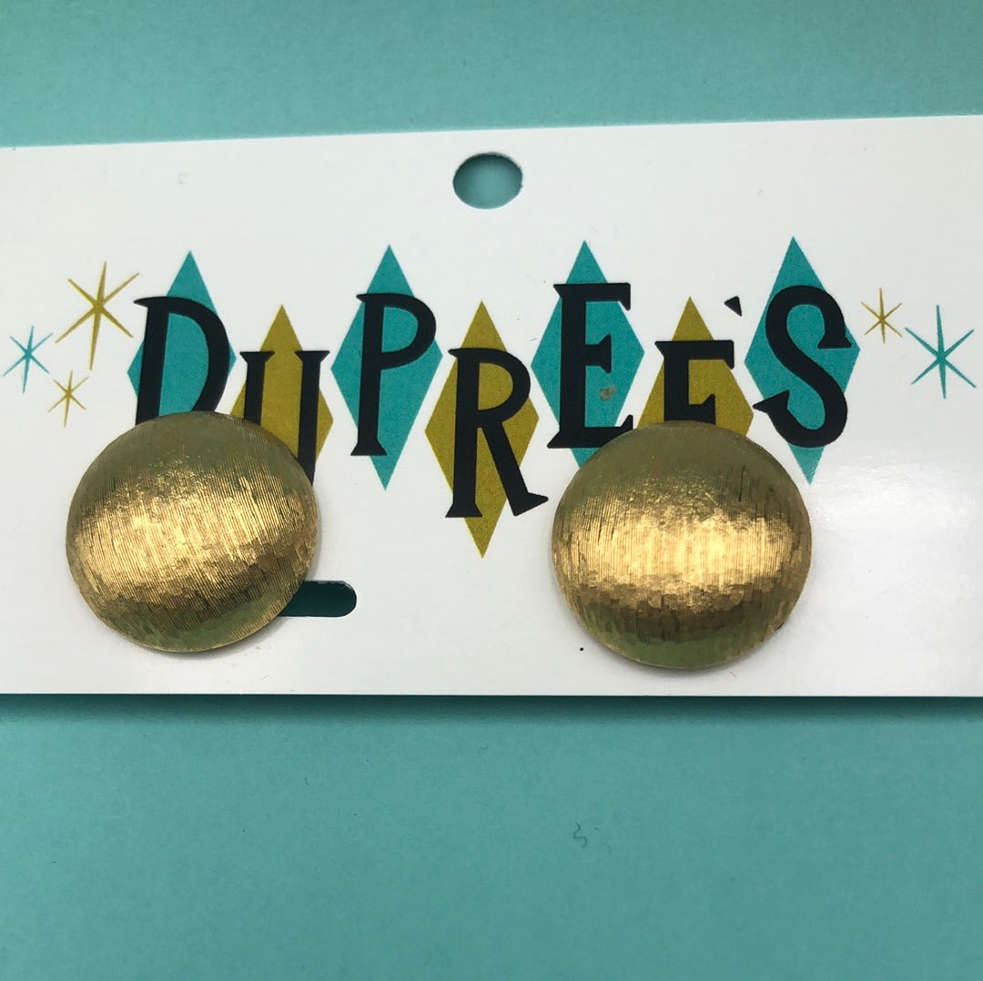 Gold textured button clip on earring