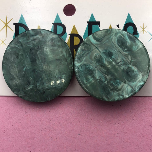 Large Green disc clip on earrings