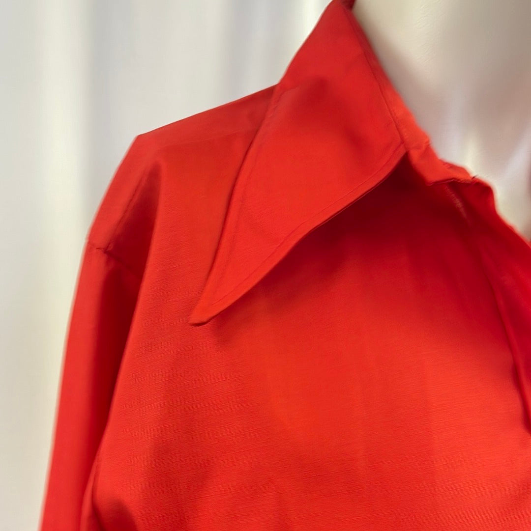 Red Long Sleeve Collared Blouse