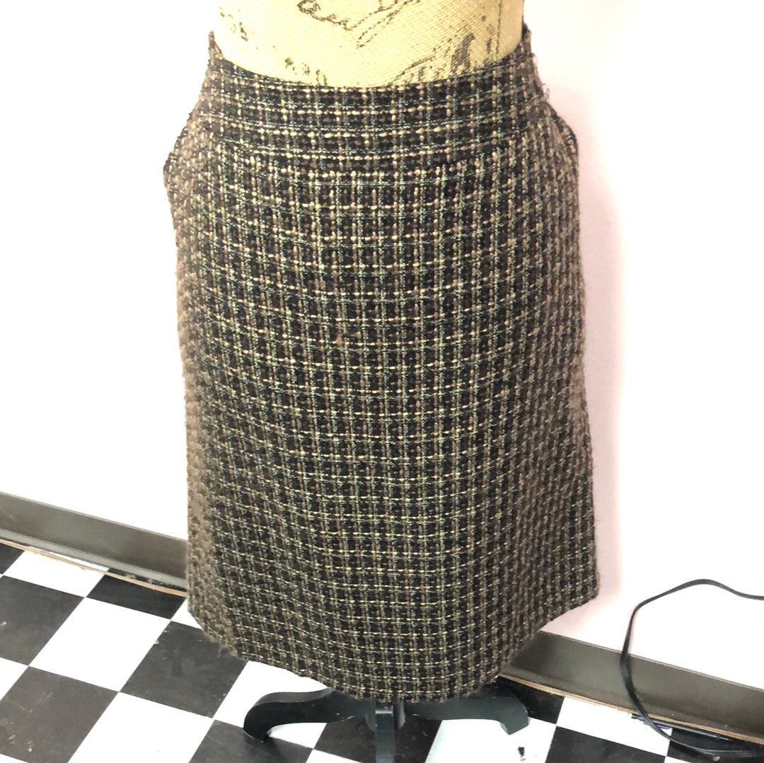 Brown Tweed Straight Skirt