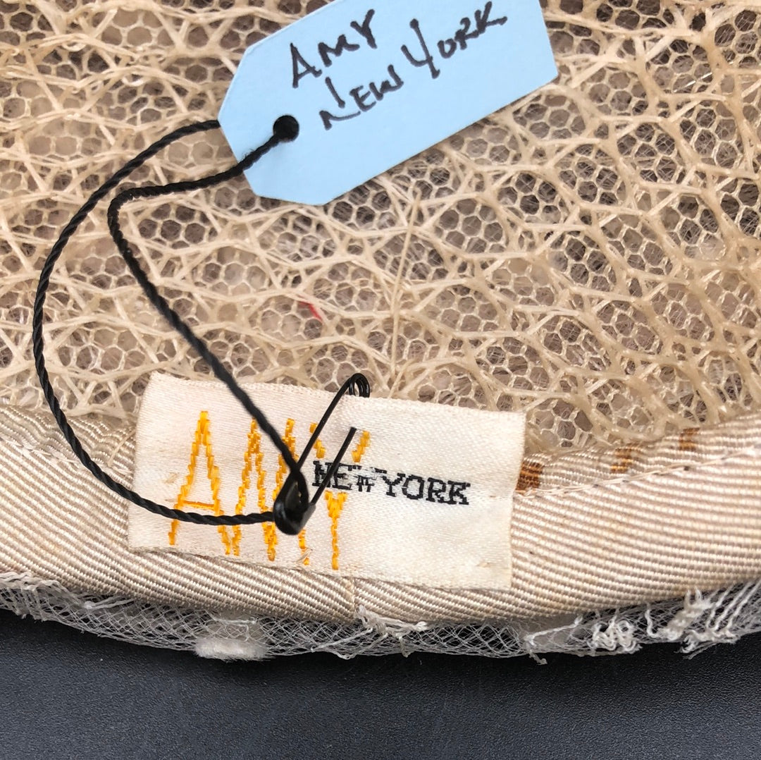 Beige Amy New York textured tulle hat