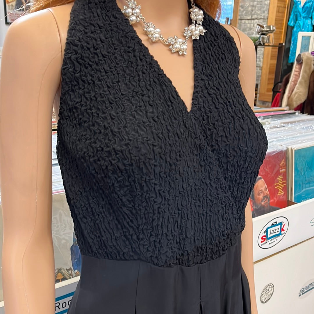 80s Black halter jumpsuit with wide pants