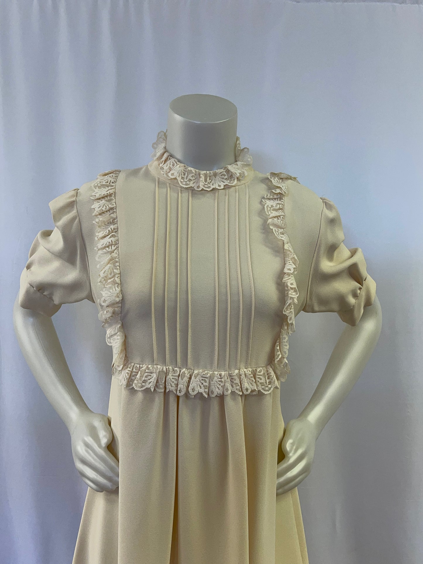 70s Beige Polyester Full Length Dress