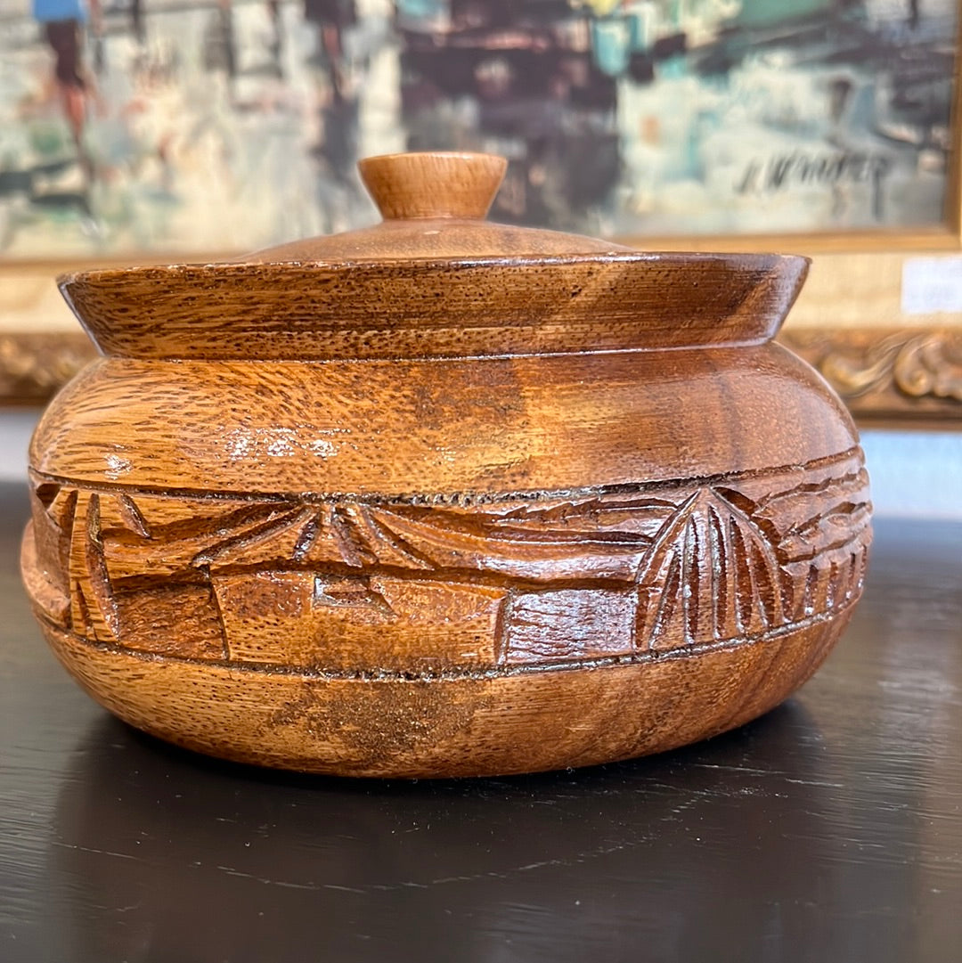 Small carved wooden covered "Hawaii" bowl