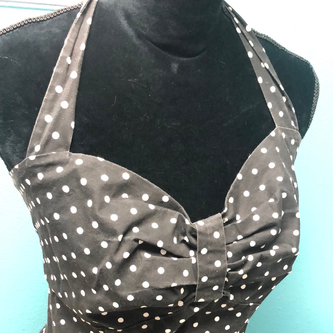 Black with white polka dots halter top