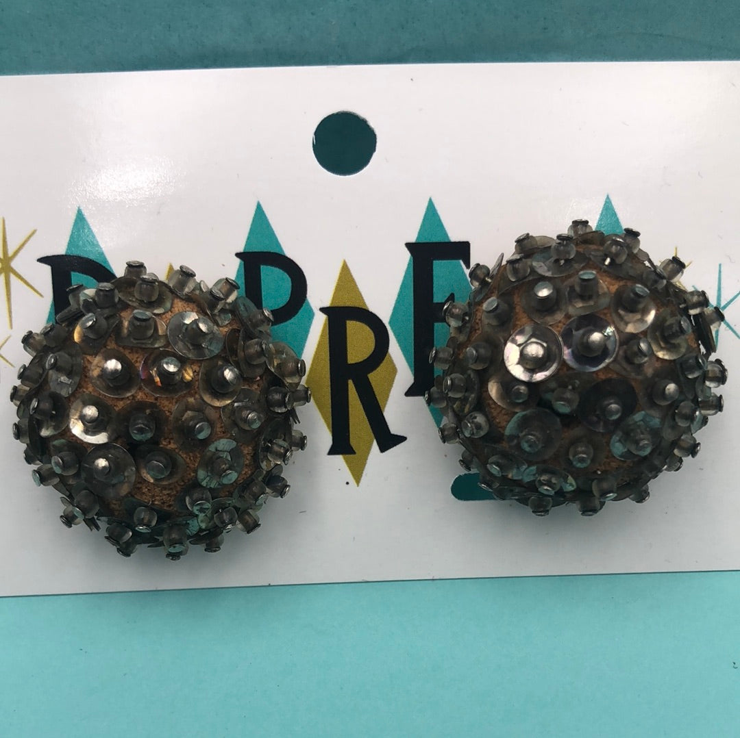 Grey sequin earrings with clip on earring back