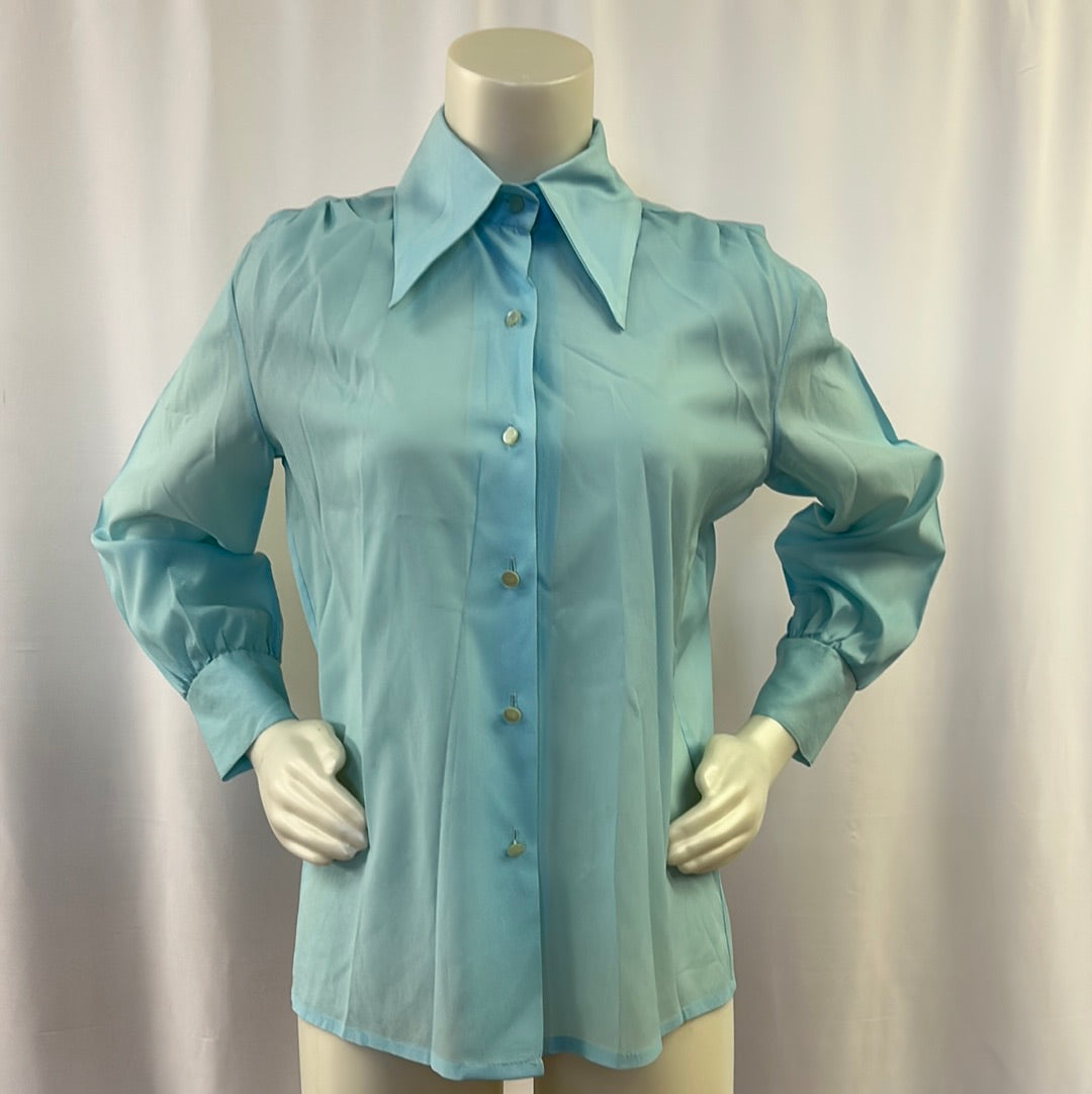 Sky Blue Long Sleeve Collared Blouse