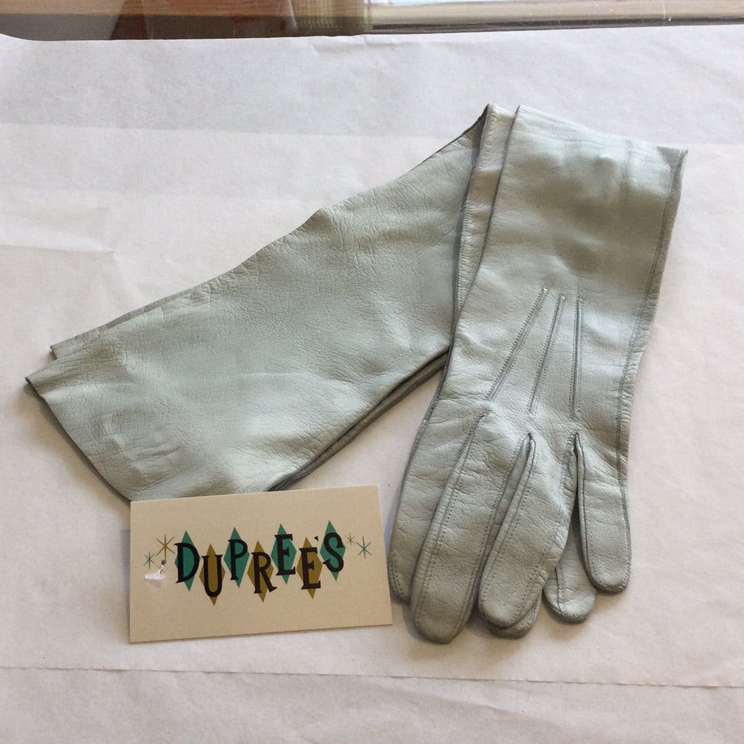 Light blue leather opera gloves