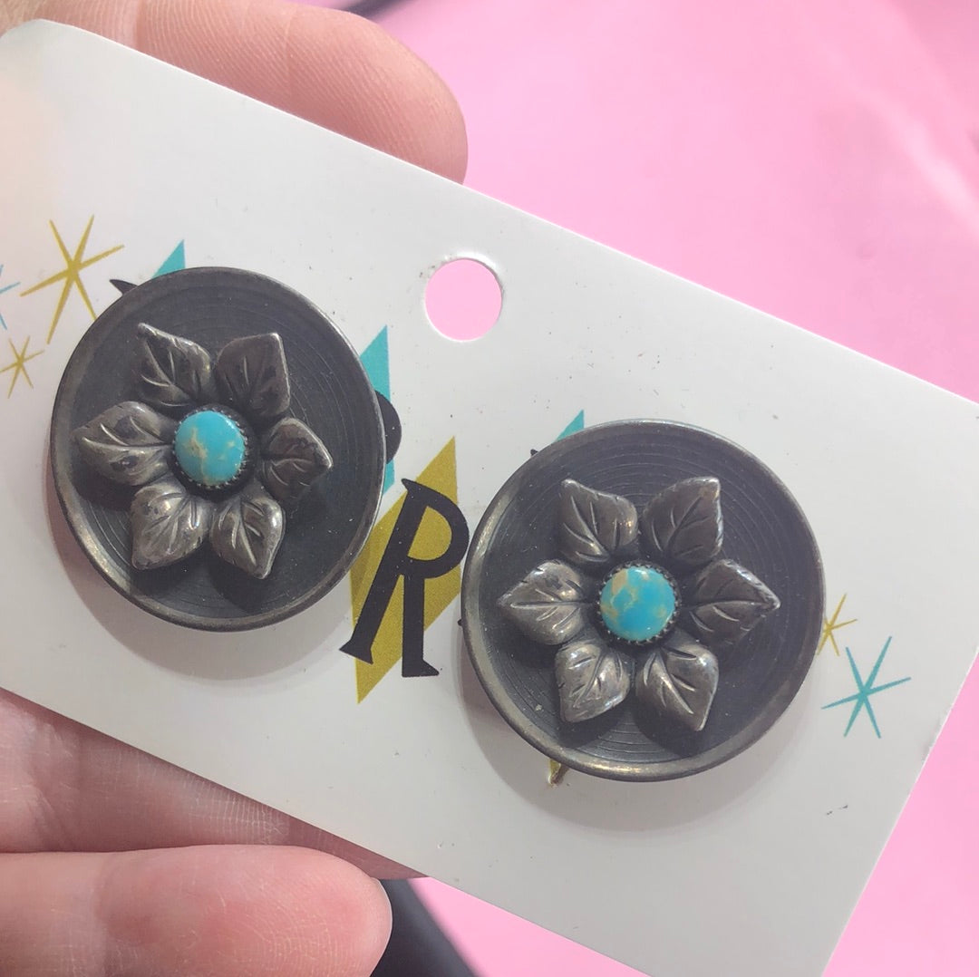 Silver floral with turquoise earrings