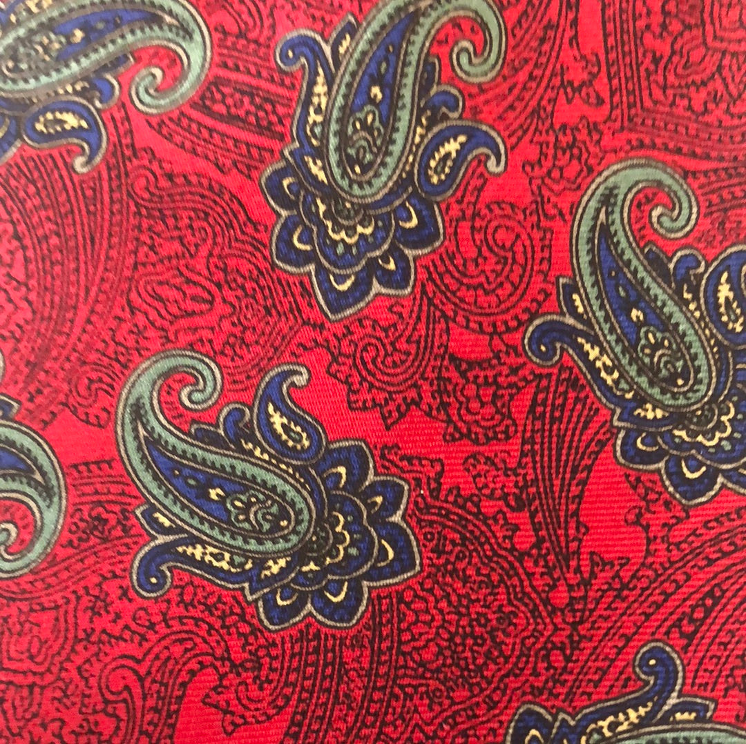 Red double paisley tie with green and blue accents