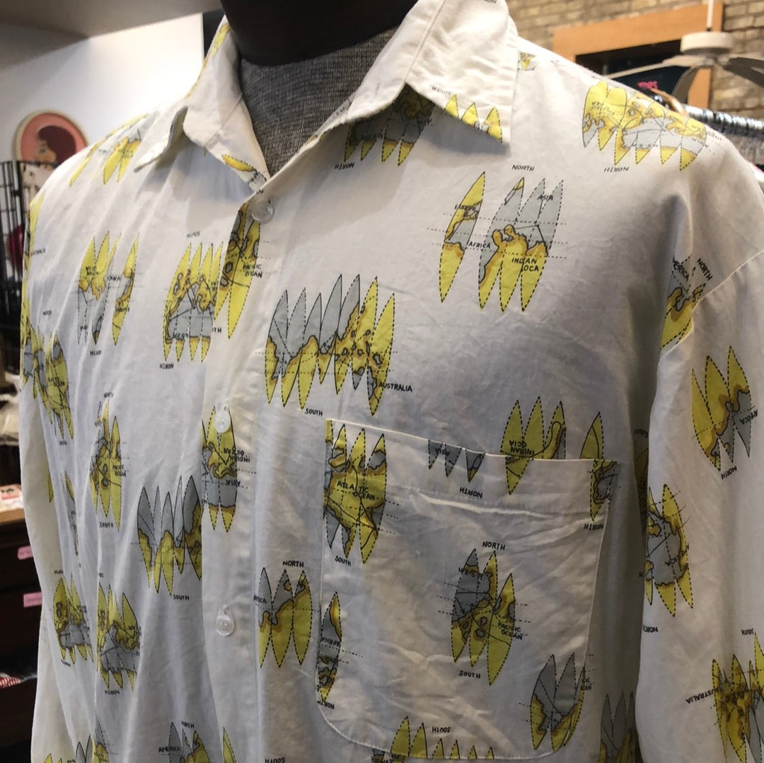 Men’s White Longsleeve Ocean Map Shirt