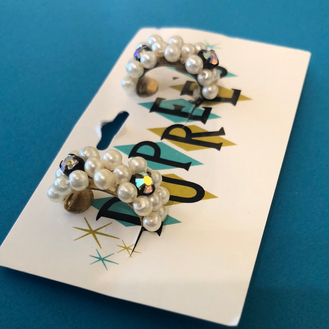 Pearl and rhinestone Clip on earrings