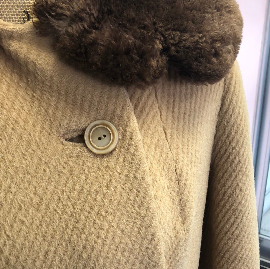 Camel colored coat with brown Faux Fur Collar