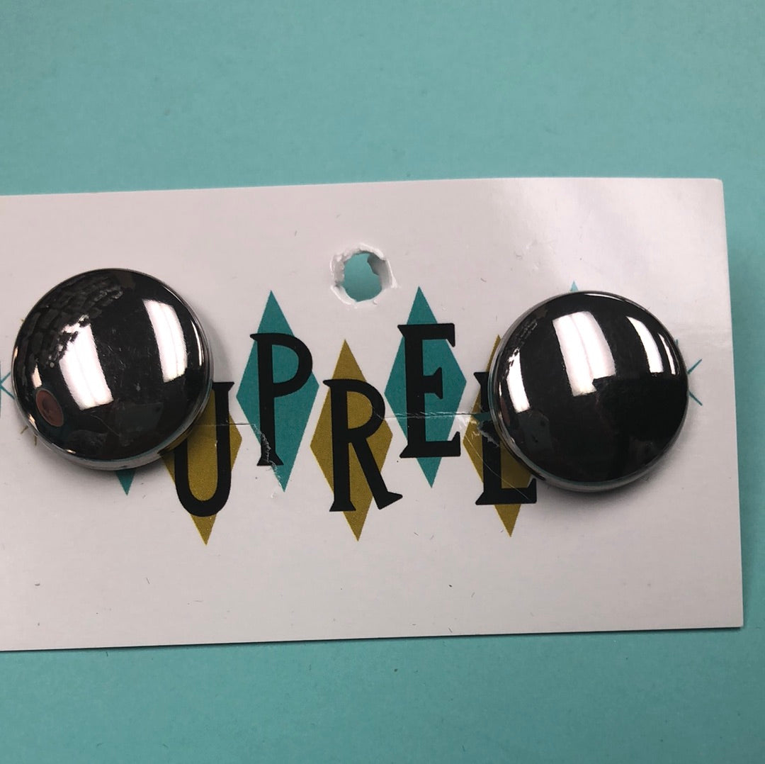 Silver Metallic Disc Clip On Earring