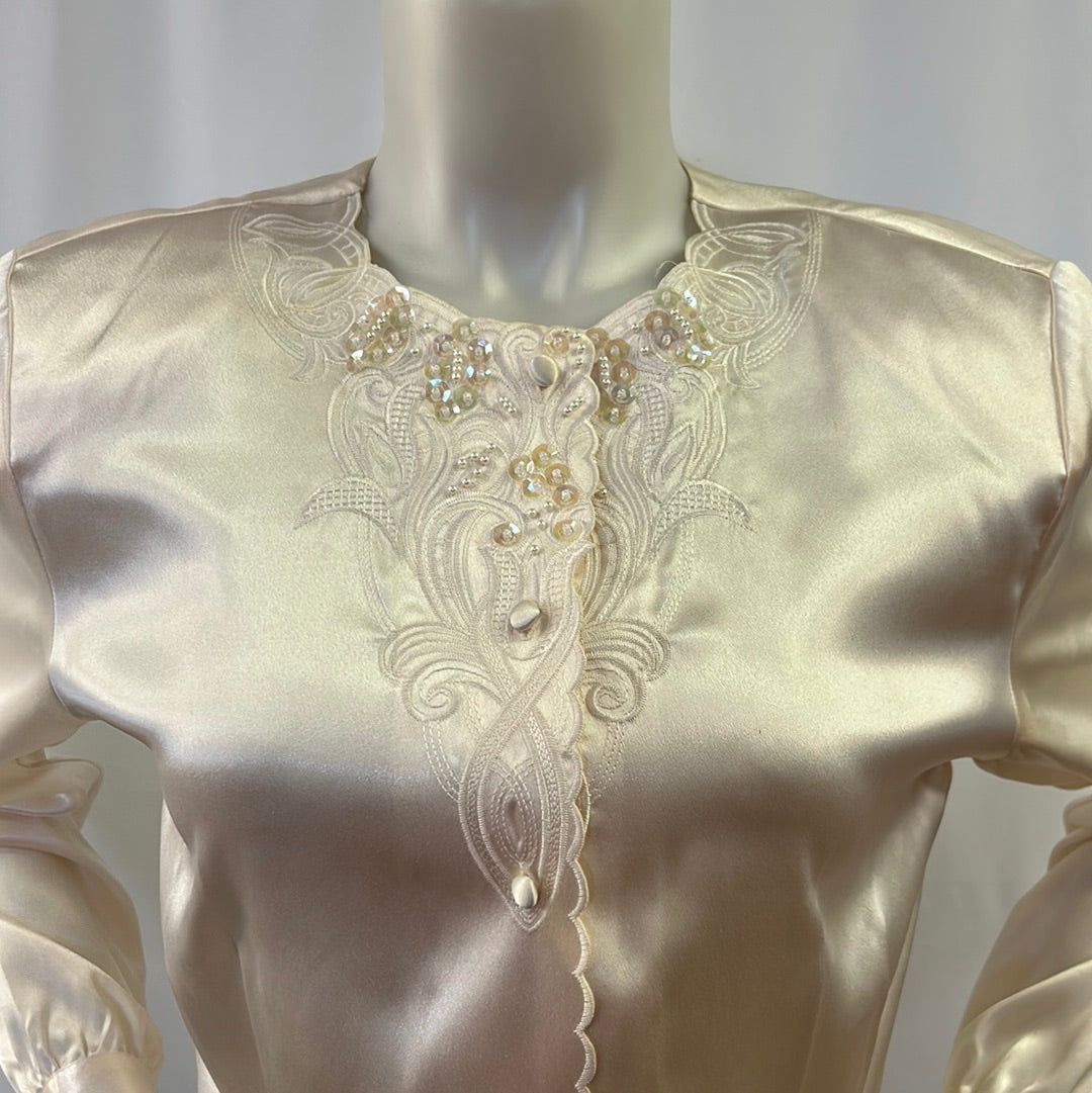 80s Ivory Beaded Evening Blouse