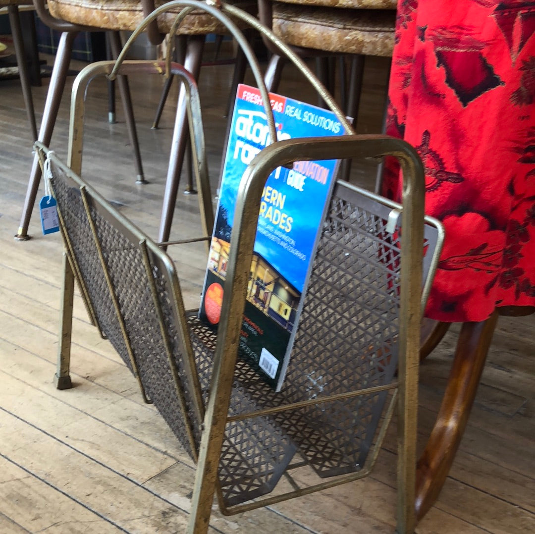 Brass finish metal footed magazine rack