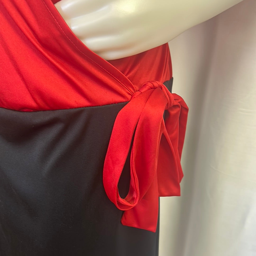Red and Black V-Neck Party Dress