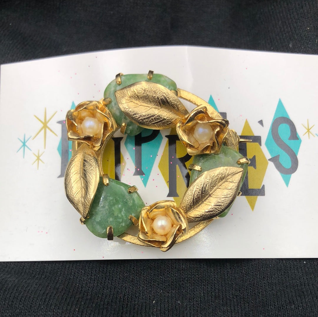 Gold rose wreath pin