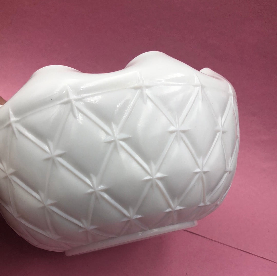 White Milk Glass Bowl with Scallop Edge and Diamond Pattern