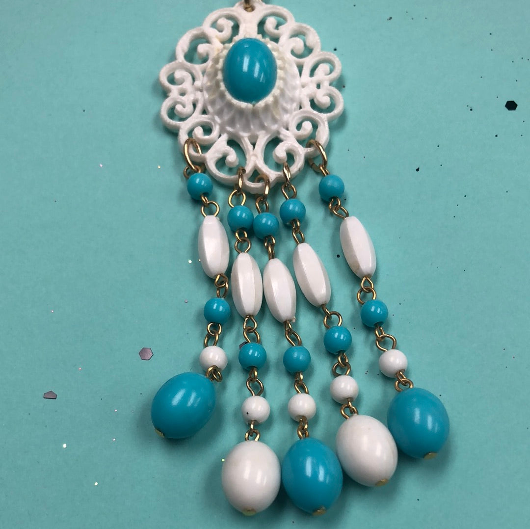 White and Turquoise acrylic pendant and necklace