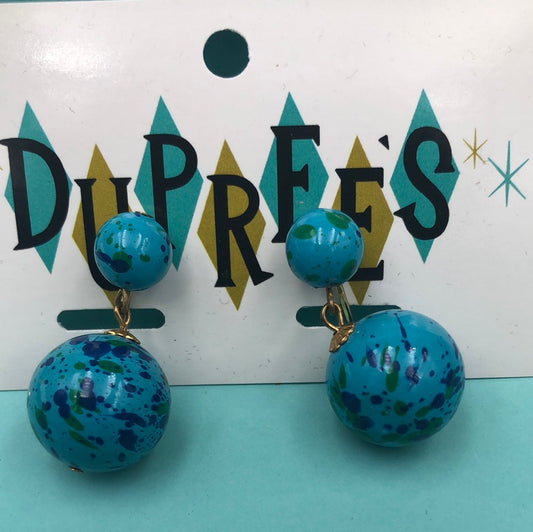 Aqua dangle earrings with clip on earring backs