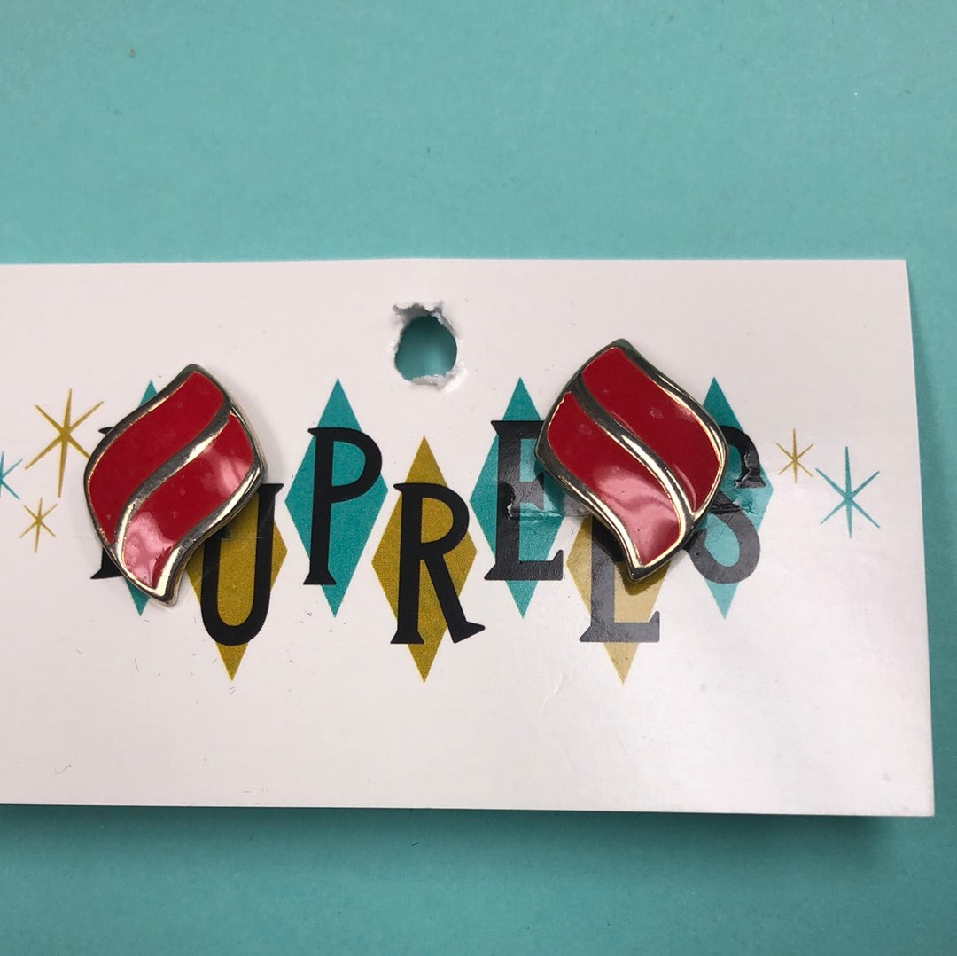 Red Enamel Clip On Earring