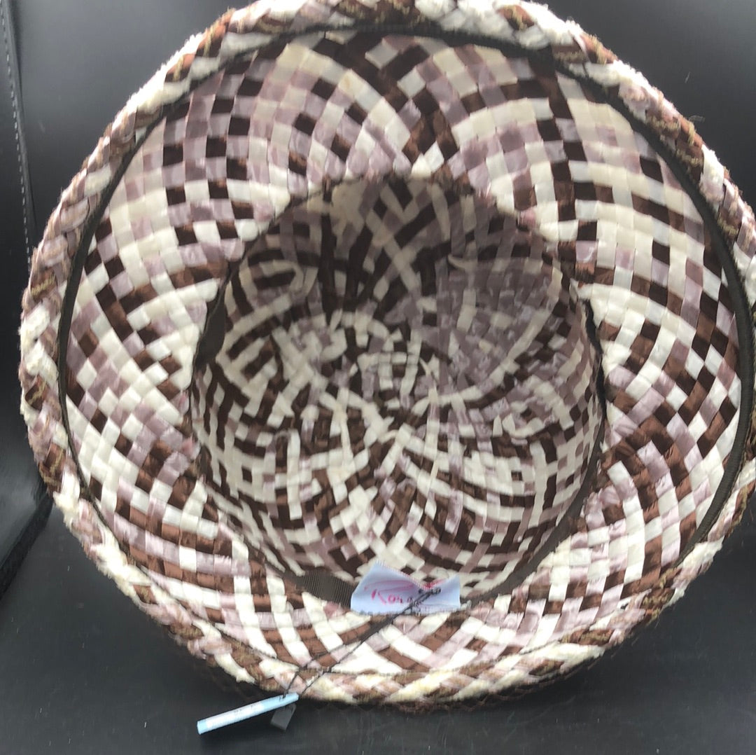 Brown and Ivory woven hat with netting
