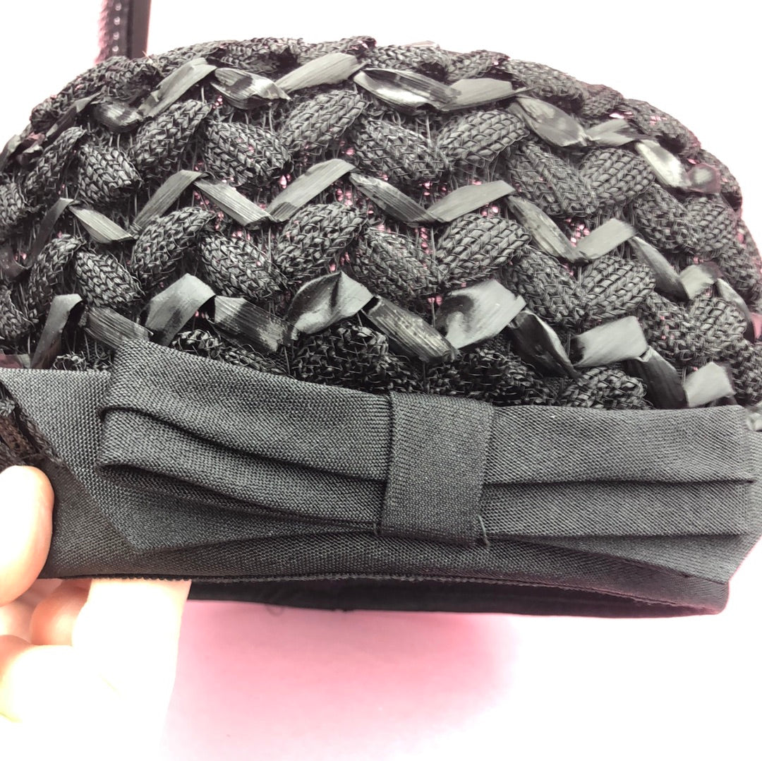 Black Hat with Bow and Woven Design